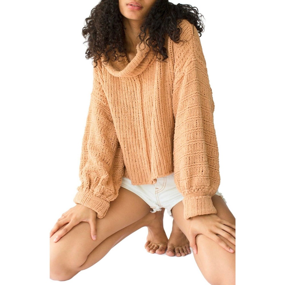 Free People Be Yours Cowl Neck Sweater Oversize Cozy Knit Beige NEW $128